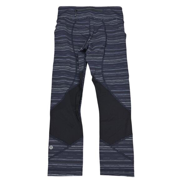 LULULEMON Pace Rival Crop 22" Size 4 Cyber Stripe Naval Blue Black - Picture 8 of 11